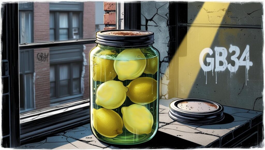 fermented lemons in window - grunge art