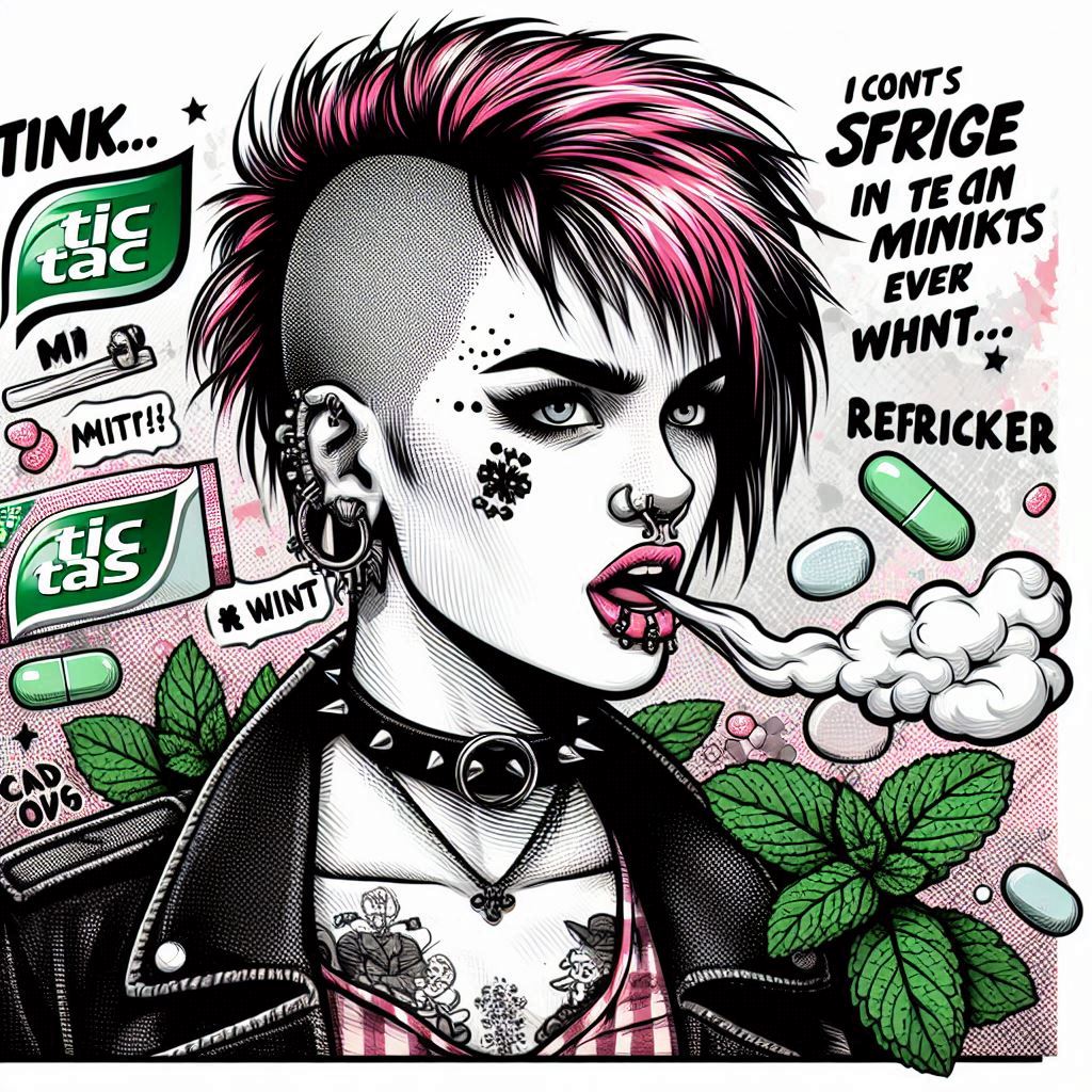 grunge rocker with minty breath, theme art to post about mint and folklore