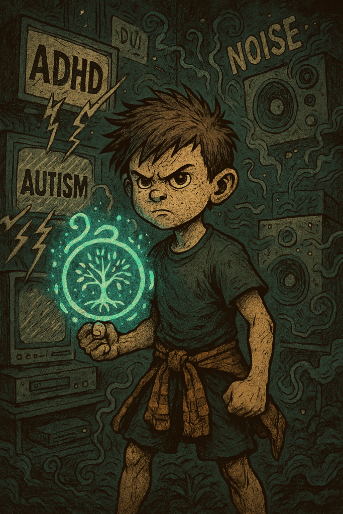 art of boy against autism and adhd grunge comic