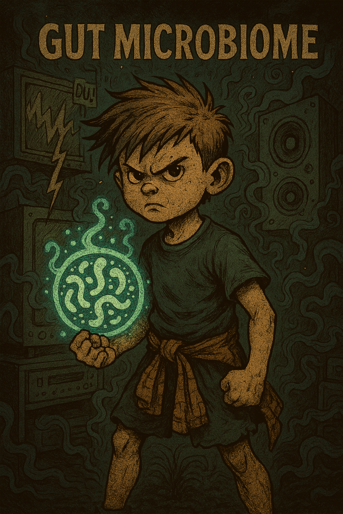 grunge boy fighting to protect his gut micro biome