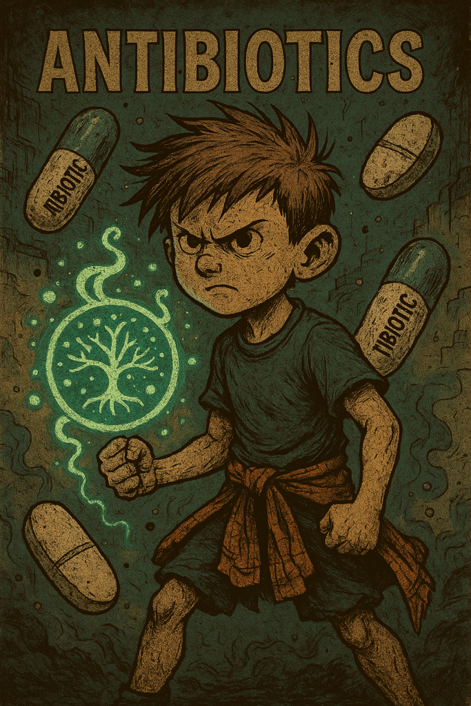 grunge boy fighting anti biotics art