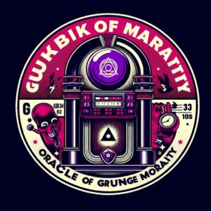logo for purple ohm cafe, juke box with purple crystal ohm