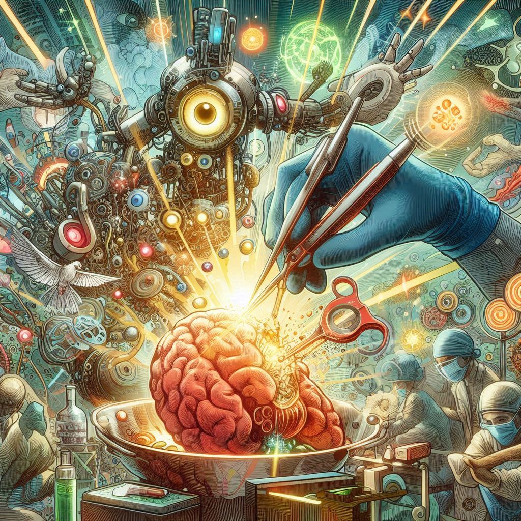 comic art..medical and biology stress of intervention vs terrain