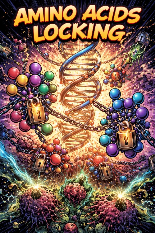 punk rock art depicting amino acid lock and DNA helix